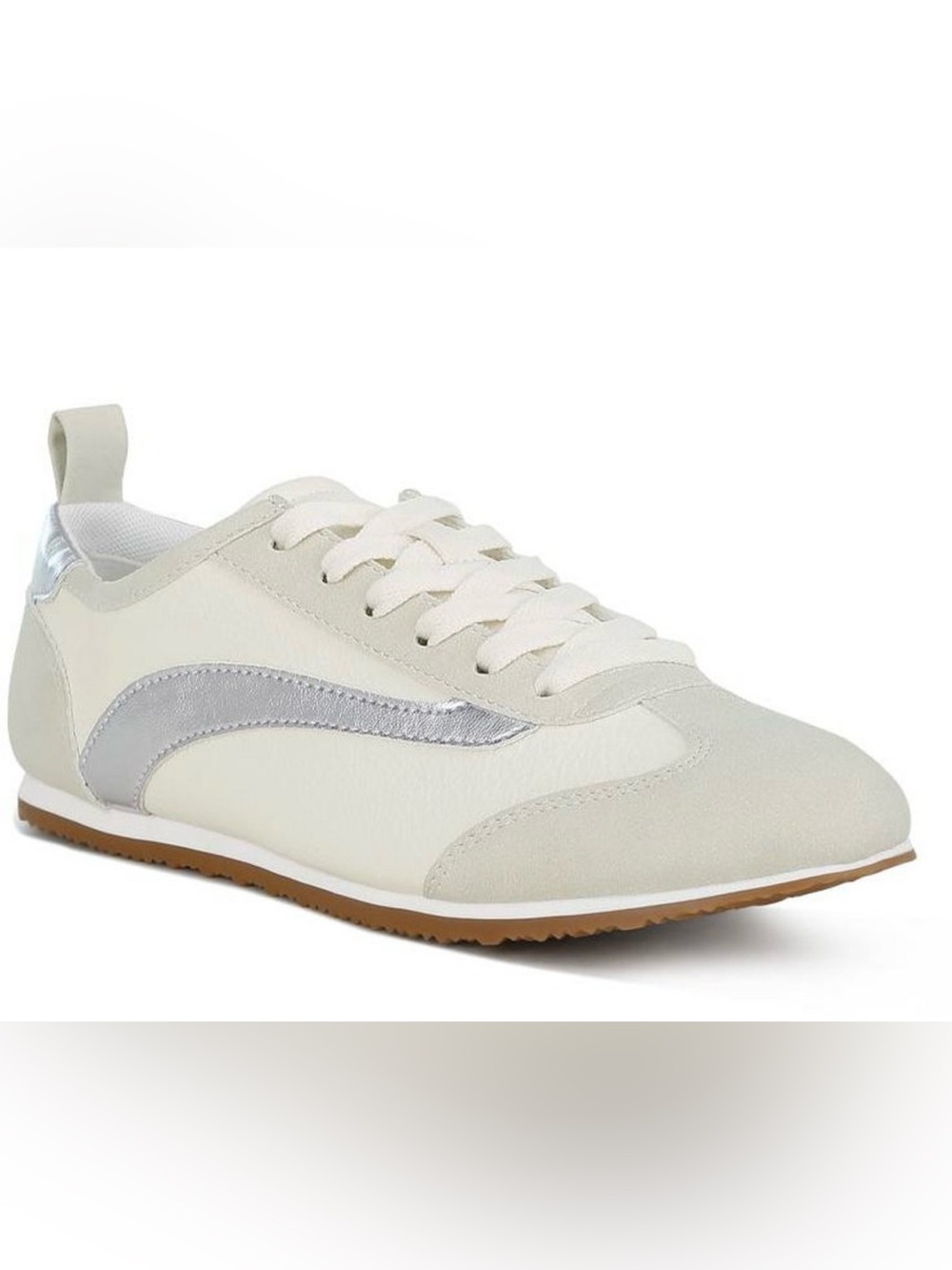 London Rag Women’s Low-Profile Lace-Up Sneaker in Off-White with Silver Accent